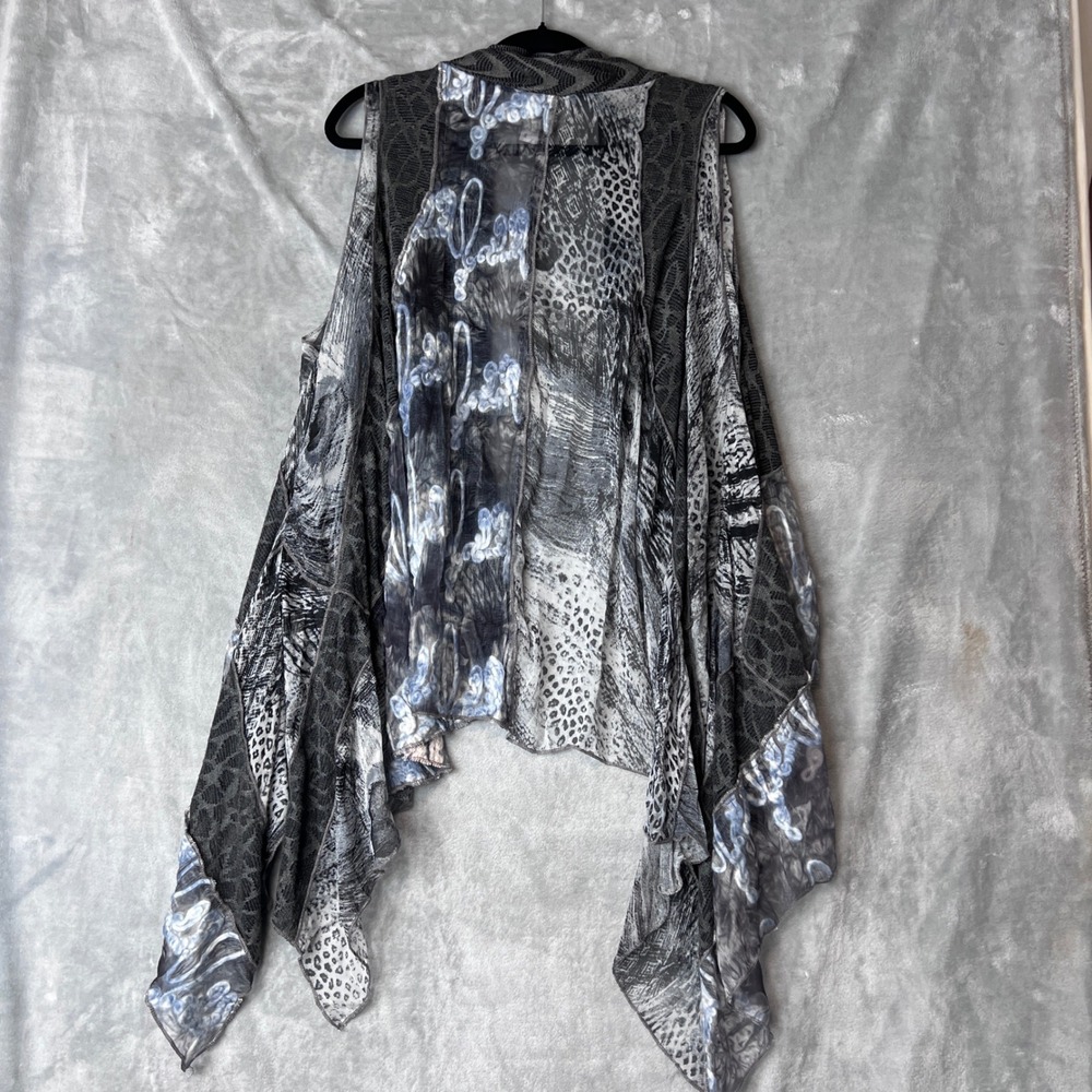 Fleur de Lis Womens Boho Mixed Print Handkerchief Hem Open Front Vest Small - Picture 7 of 10